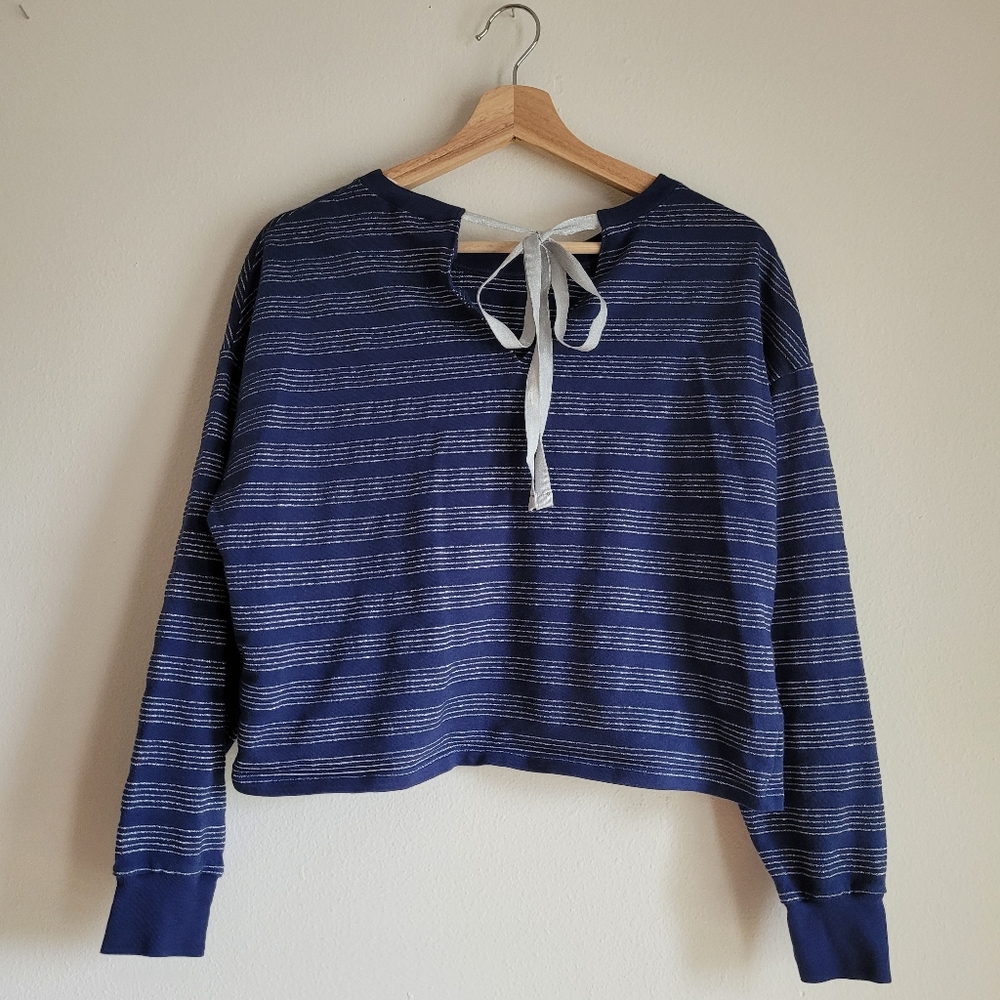 Levi's Tie Back Blue and Silver Stripe Long Sleeves Top/Sweater Size M